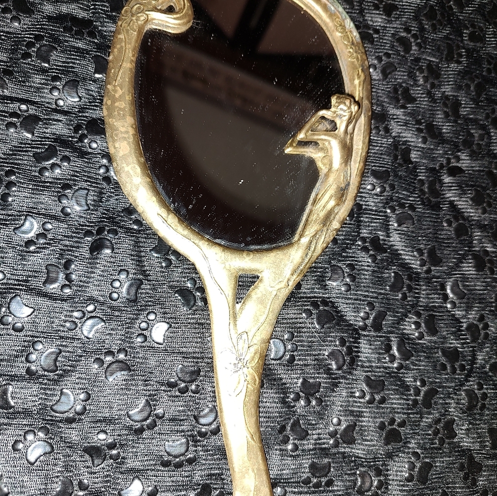 Mirror hand held brass art Nouveau
